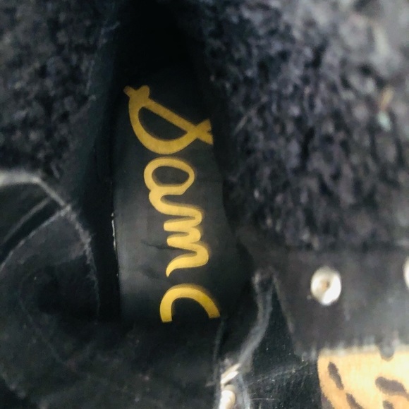 Sam Edelman size 10 Black suede sneaker shearling sheepskin trim - Picture 5 of 13